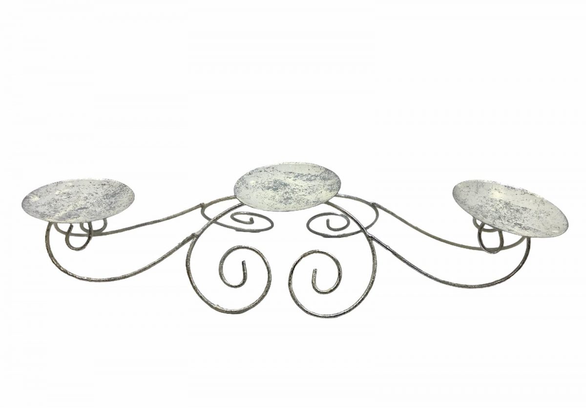 μεταλλικο κηροπηγιο 3πλων θεσεων46x9 cmχρωμα γκρι ασημιτιμη 14E