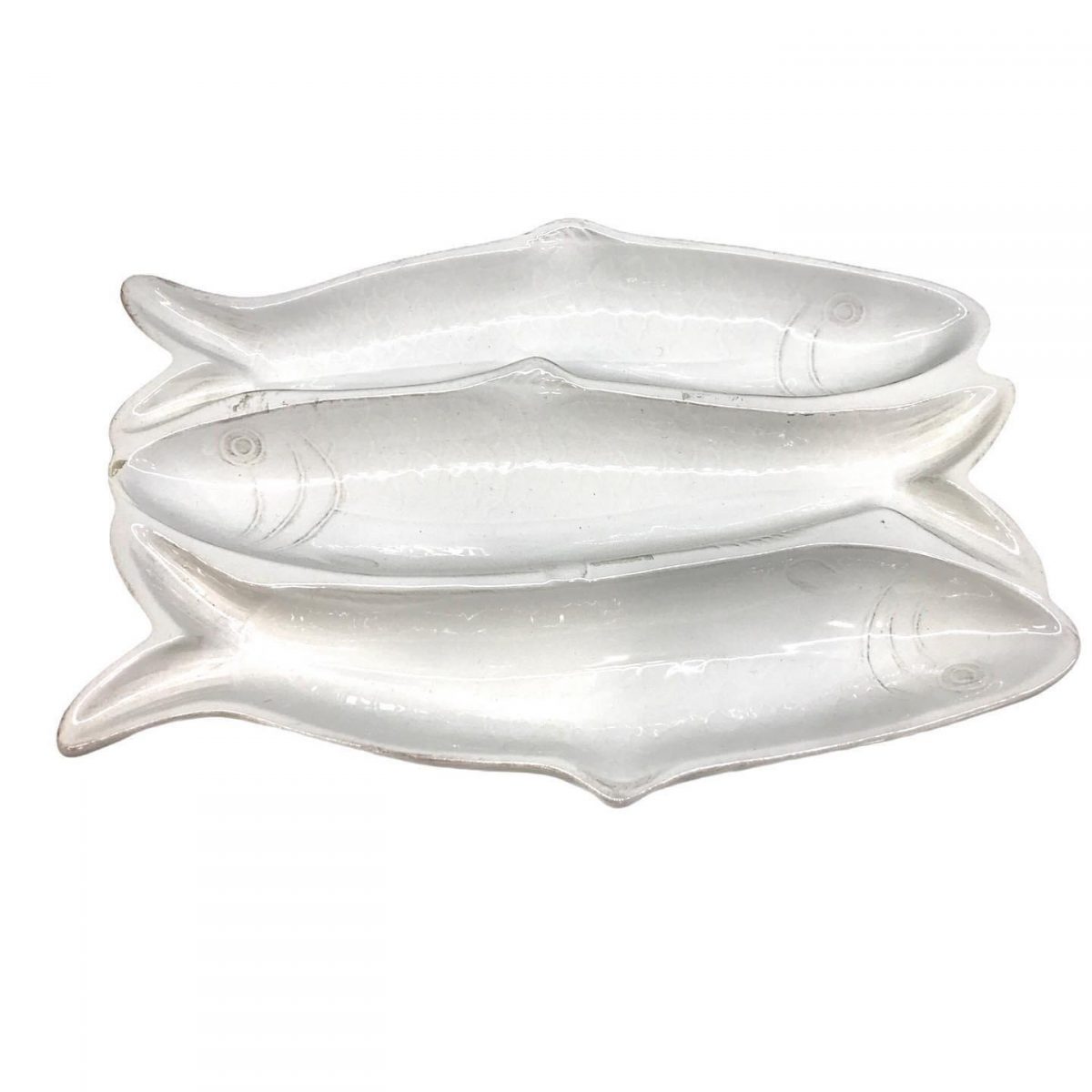 κεραμικη πιατελα 3 θεσεων ψαρια χρωμα λευκο 34x23 cm τιμ 20E