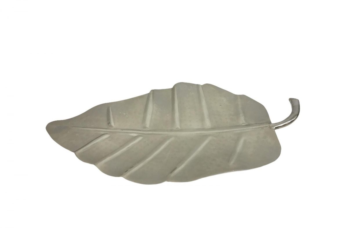 μεταλλικος δισκος φυλλο35x20 cmχρωμα ασημιτιμη 14E