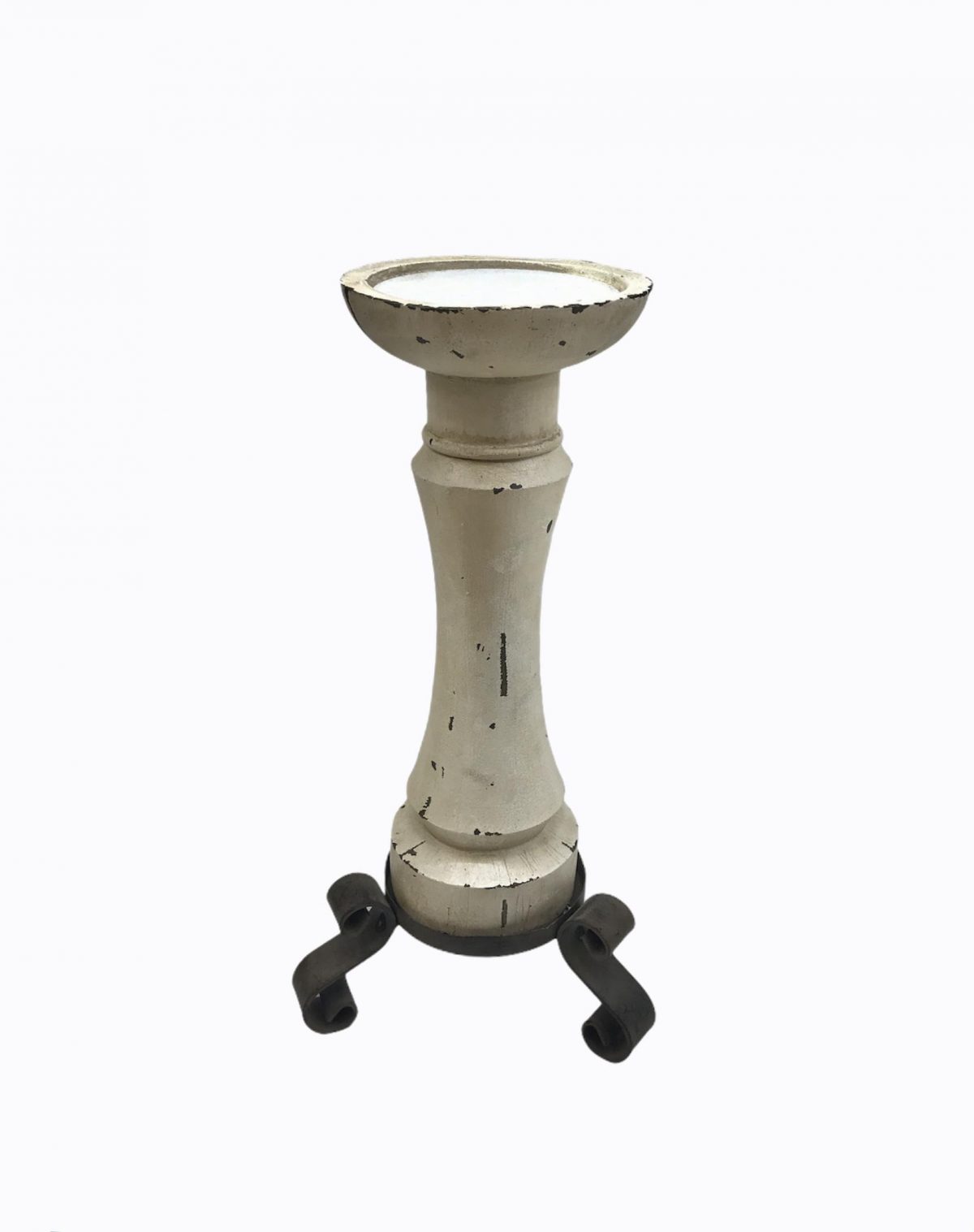 ξυλινο κηροπηγιο μ μεταλλικη βαση στο κατω μερος28x14cmχρωμα παλαιωμενο μπλεζτιμη 23E