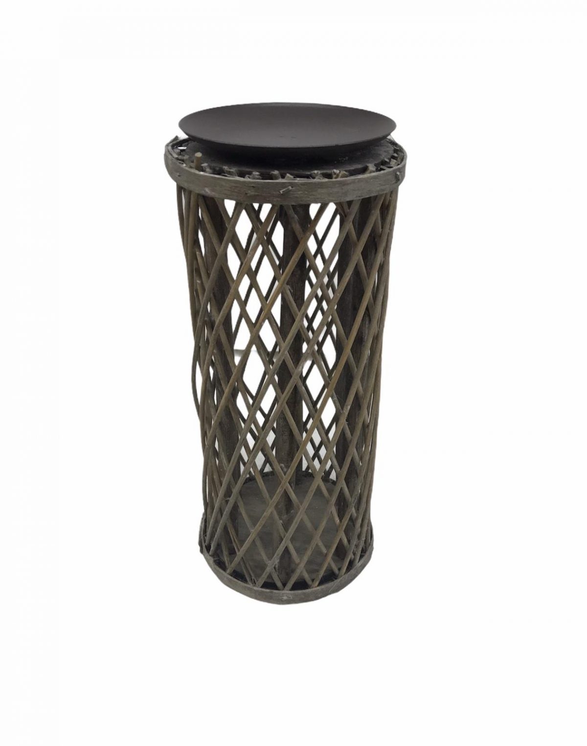 ξυλινο κηροπηγιο με μεταλλικη βαση στο πανω μερος26x12cmχρωμα καφετιμη 14E