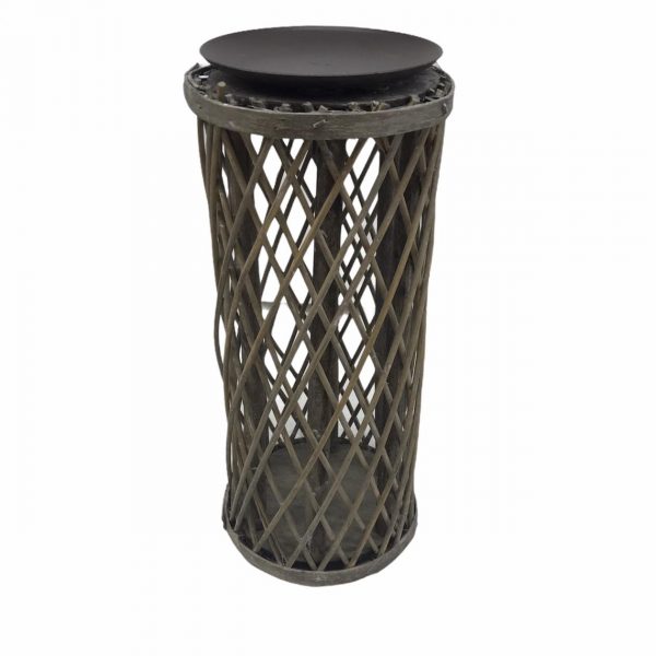 ξυλινο κηροπηγιο με μεταλλικη βαση στο πανω μερος26x12cmχρωμα καφετιμη 14E