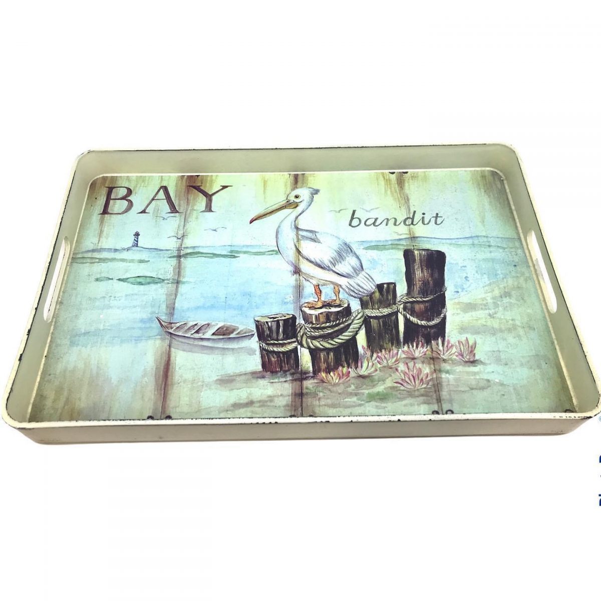 ξυλινος δισκος decoupage πελεκανος χρωμα μπεζ πρασσινος 26x40 cm τιμη 1150E