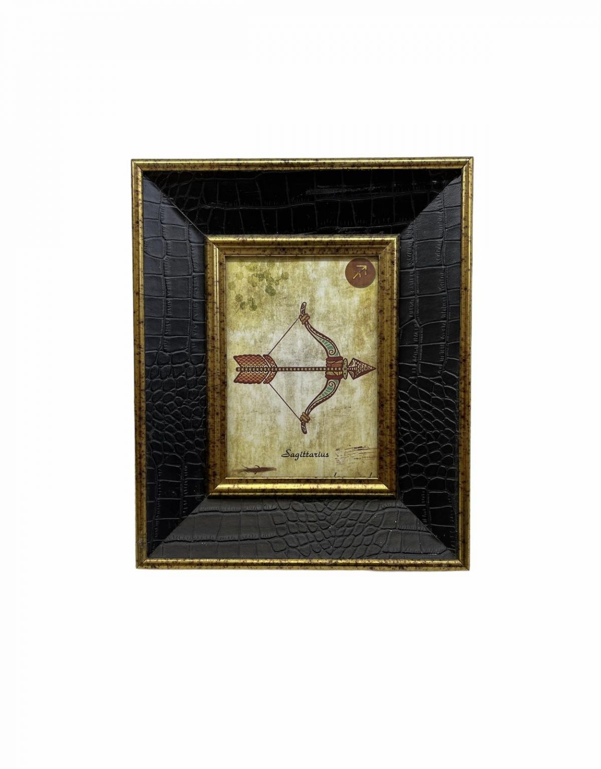 μεταλλικη επιτοιχια και επιτραπεζια κορνιζα με δερμα χρωμα μαυρο 29x24 cm τιμη 30E