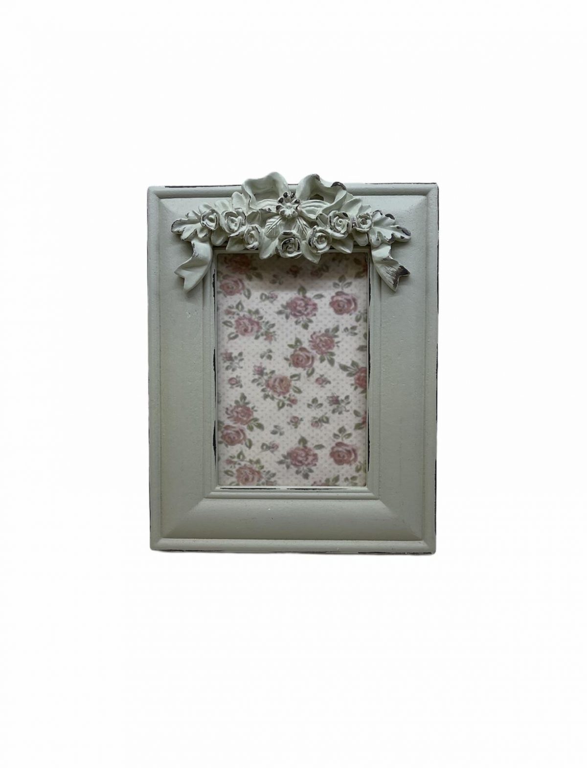 ξυλινη κορνιζα με διακοσμητικο φιογκο λουλουδι πολυεστερικο χρωμα εκρου vintage 22x17 cm τιμη 14E