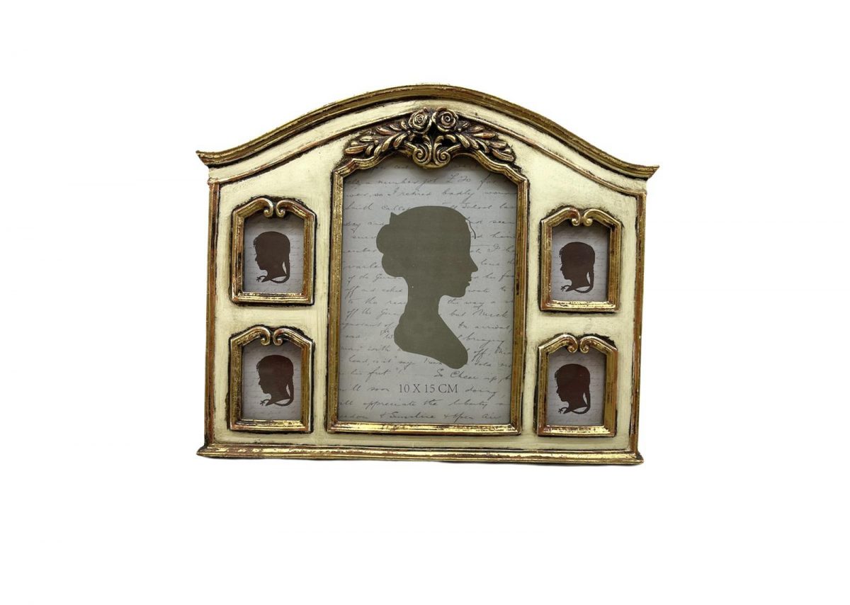 πολυεστερικη 5 θεσια κορνιζα με διακοσμητικο τριανταφυλλο χρωμα χρυσο vintage 20x24 cm τιμη 24E