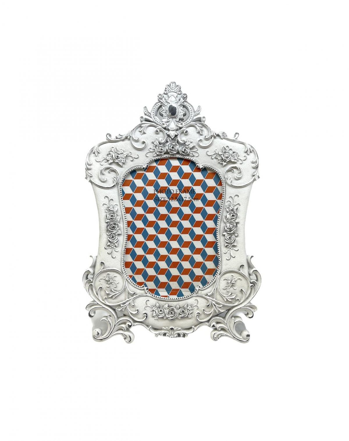 πολυεστερικη κορνιζα με τριανταφυλλα χρωμα λευκο 29x19 cm τιμη 18E