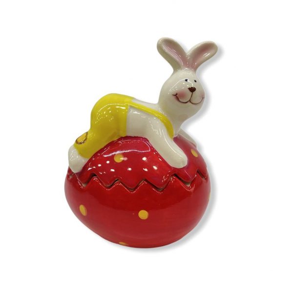 grazia κεραμικο αυγο με καπακι κουνελος χρωμα κοκκινο 11x9cm τιμη 9E