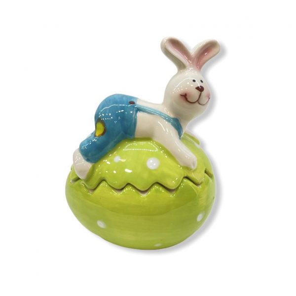 grazia κεραμικο αυγο με καπακι κουνελος χρωμα λαχανι 11x9cm τιμη 9E