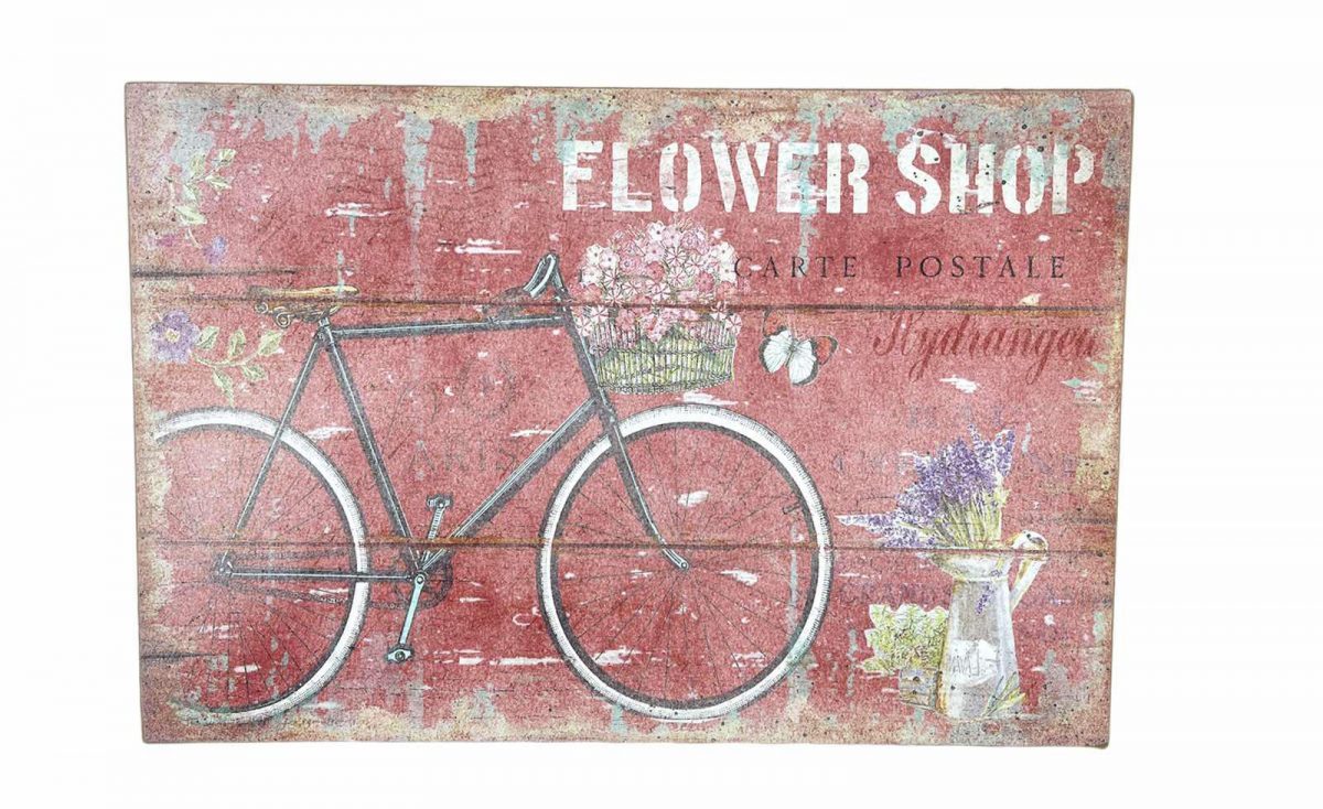 vekrakis 20119 ξυλινος πινακας ποδηλατο χρωμα κοκκινο παλαιομενο 40x60 cm τιμη 22E