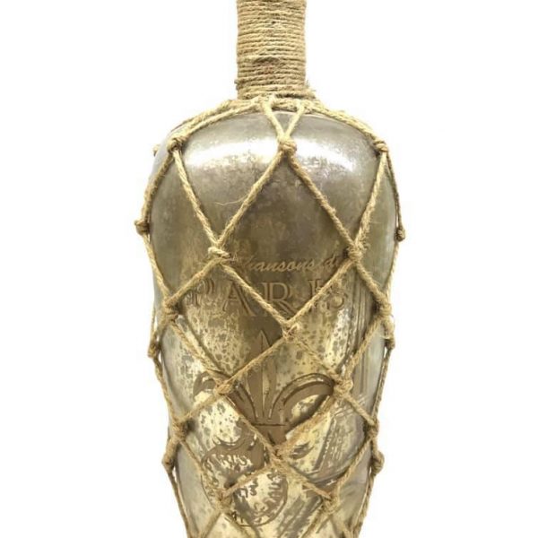 Γυαλινο μπουκαλι σχοινι Parisχρωμα χρυσο vintage 37x17 cm τιμη 39E