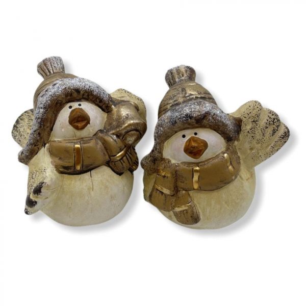 κεραμικα πουλακια σετ 2 τεμαχια χρωμα μπεζ χρυσο 8x9 cm τιμη 12E κωδ προιοντος 2949