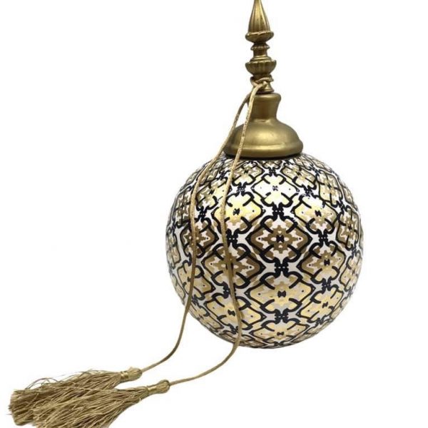 κεραμικο βαζο στρογγυλο με κρεμαστη φουντα χρωμα χρυσο 27x16 cm τιμη 22E