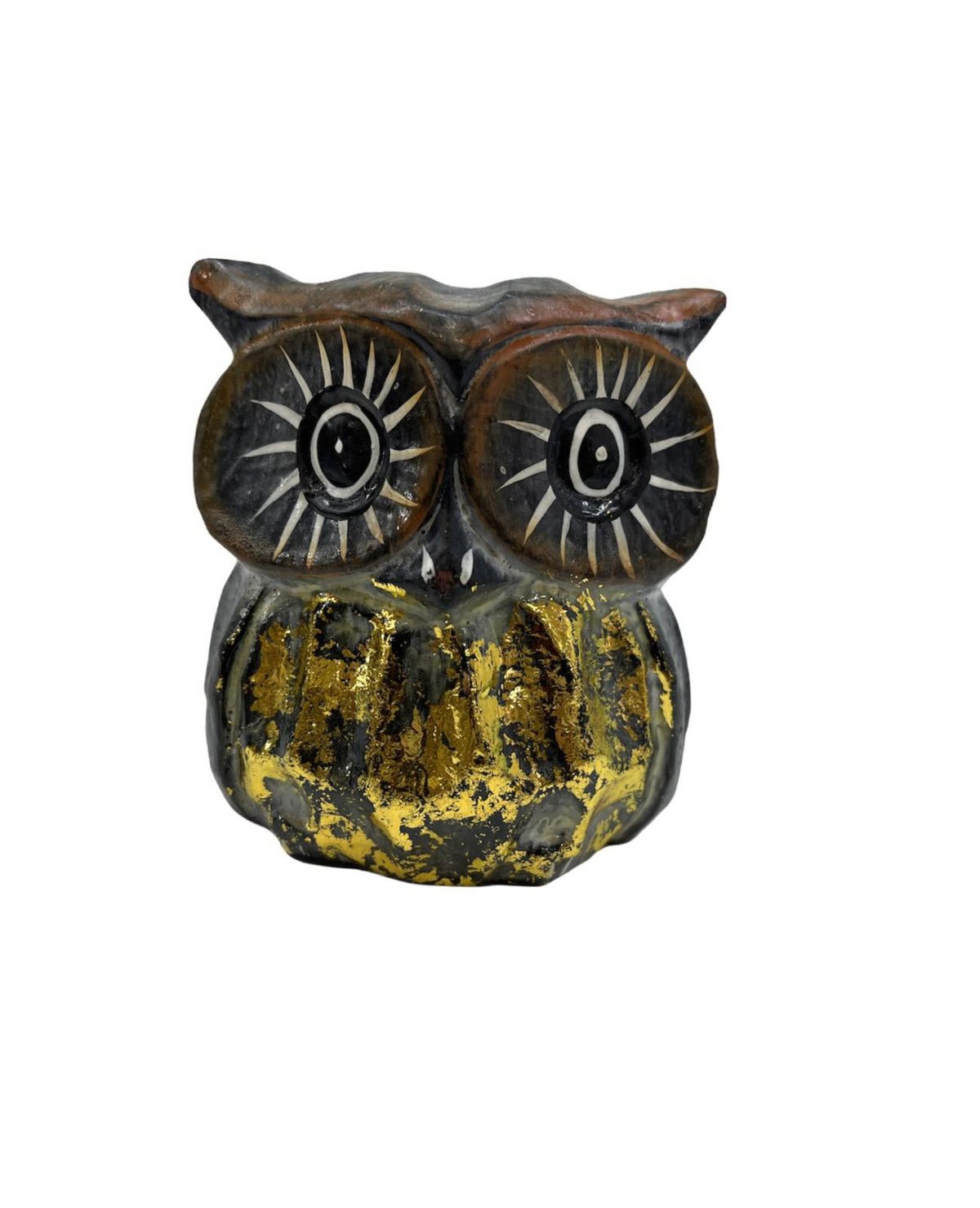 ξυλινη κουκουβαγια χρωμα μαυρο χρυσο 8x750 cm τιμη 7E