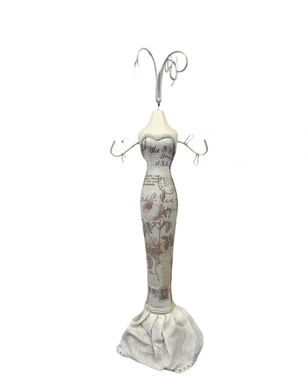 ξυλινη μπιζουτιερα με υφασμα χρωμα μπεζ ροζ λουλουδια 47x14cm τιμη 20E