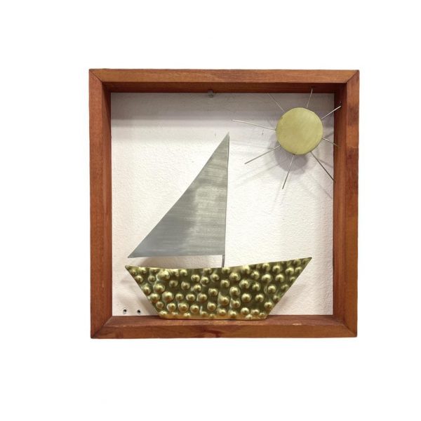 ξυλινο καδρο μπρουτζινο καραβι ηλιος 20x20 cm τιμη 18E